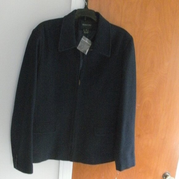 NWT Navy Blue Wool Collared Front Zipper Jacket Flat Front Pockets Lined size 14 - Picture 1 of 3